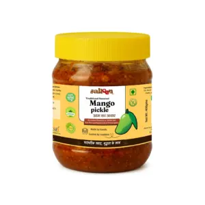 Banarasi Mango Pickle jar with raw green mango pickle and traditional spices