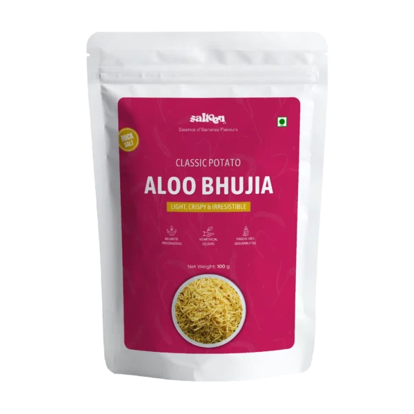 Crispy Aloo Bhujia made from potatoes and Indian spices by Salteen Foods.