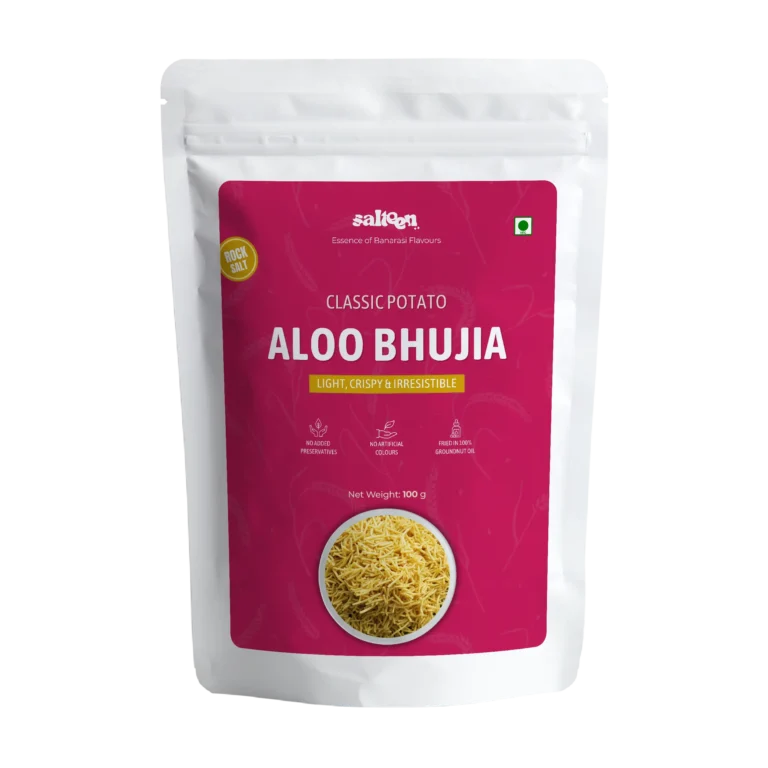 Crispy Aloo Bhujia made from potatoes and Indian spices by Salteen Foods.