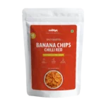 Spicy red chilli banana chips made from fresh raw bananas by Salteen Foods.