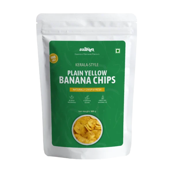 Classic yellow banana chips made from premium raw bananas by Salteen Foods.