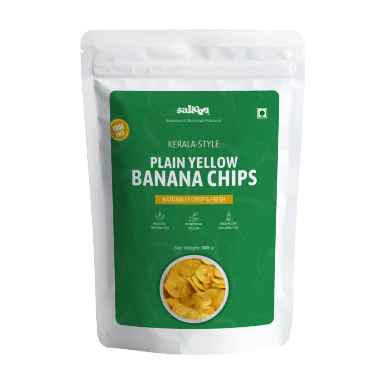 Classic yellow banana chips made from premium raw bananas by Salteen Foods.
