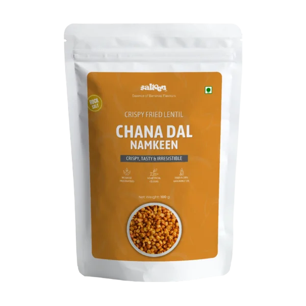 Crunchy chana dal namkeen made with Indian spices by Salteen Foods.