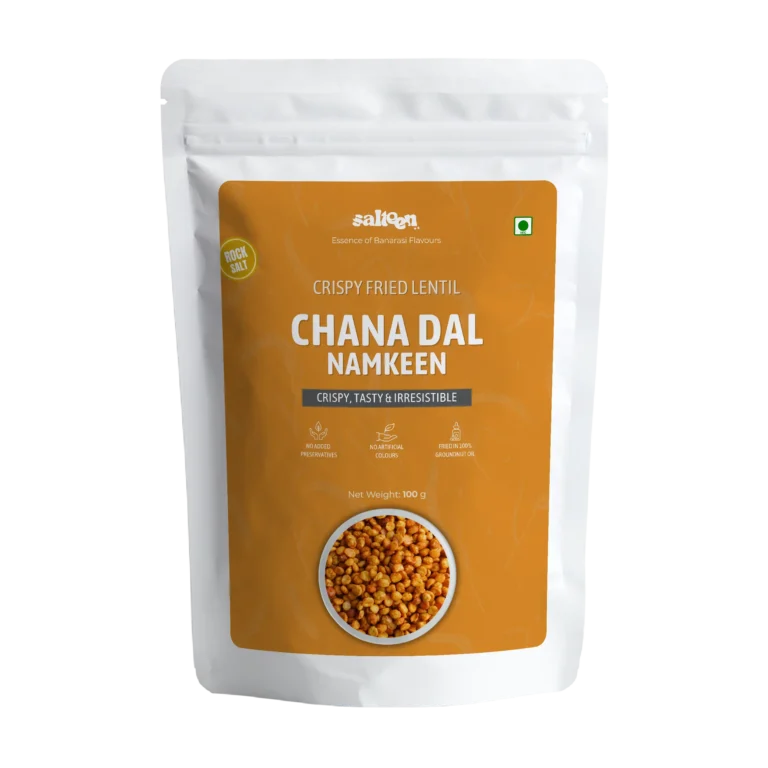 Crunchy chana dal namkeen made with Indian spices by Salteen Foods.