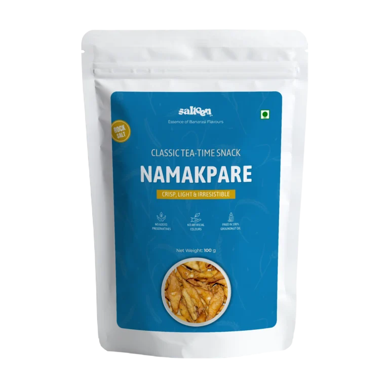 Traditional namakpare snack made with wheat flour and spices by Salteen Foods.