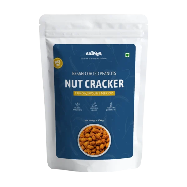 Crunchy nut cracker snack made with mixed nuts and spices by Salteen Foods.