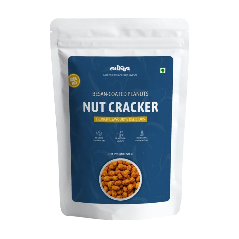 Crunchy nut cracker snack made with mixed nuts and spices by Salteen Foods.