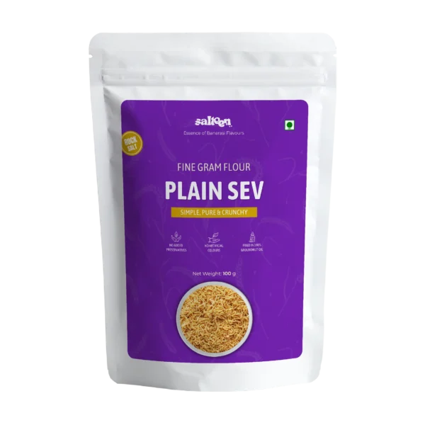 Plain sev made from gram flour with mild seasoning by Salteen Foods.