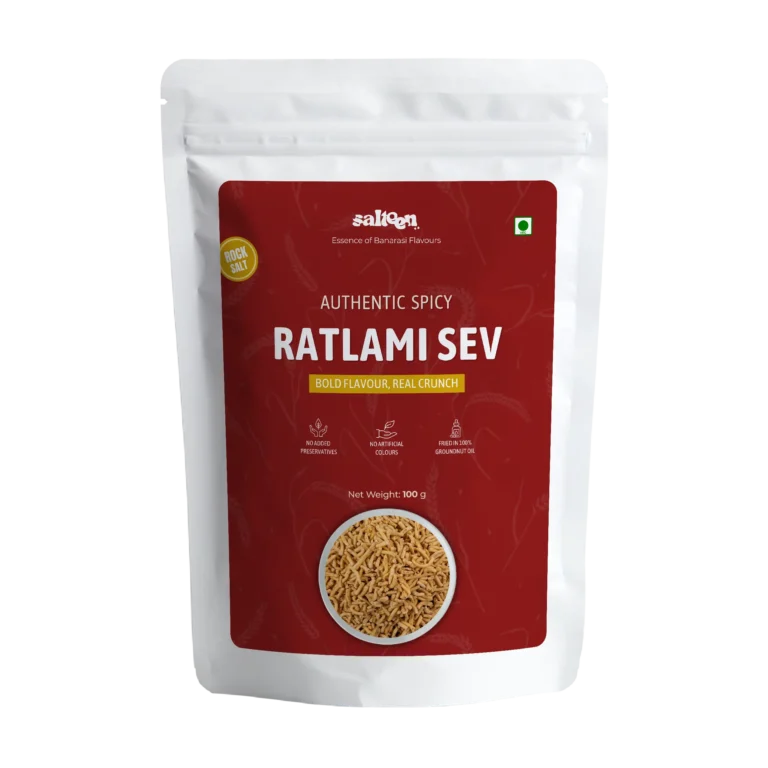 Spicy Ratlami Sev made with traditional spices by Salteen Foods.