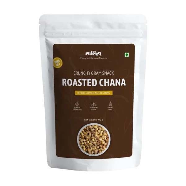Protein-rich roasted chana made from premium chickpeas by Salteen Foods.