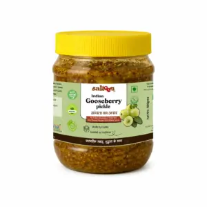 Traditional Banarasi Amla Ka Aachar made with fresh Indian gooseberries, spices, and cold-pressed mustard oil by Salteen Foods.