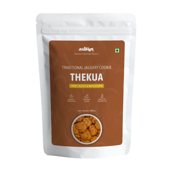 Traditional Thekua sweet snack made with wheat flour, jaggery, and desi ghee by Salteen Foods.