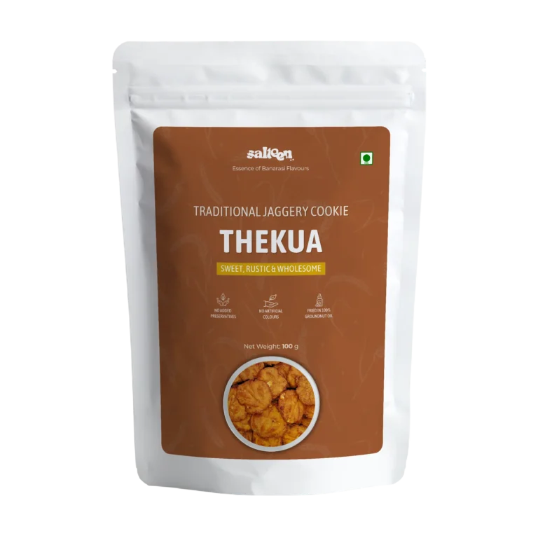 Traditional Thekua sweet snack made with wheat flour, jaggery, and desi ghee by Salteen Foods.