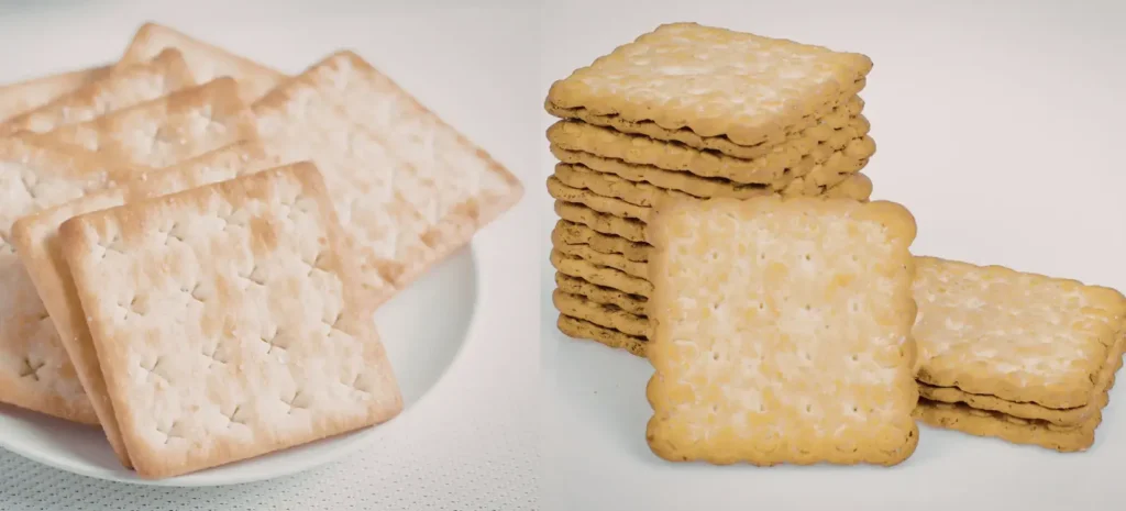 Saltine crackers - thin square American soda crackers made from refined flour
