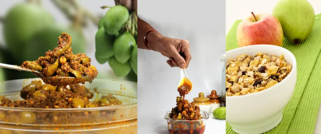Traditional homemade mango pickle in cold pressed mustard oil Salteen